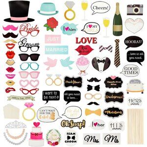 Wedding Photo Booth Props - 72-Piece Assorted Floral Cardstock Set, 3 x 2 to 10